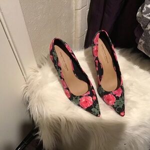 Christian Siriano Black and Pink Floral Heels
